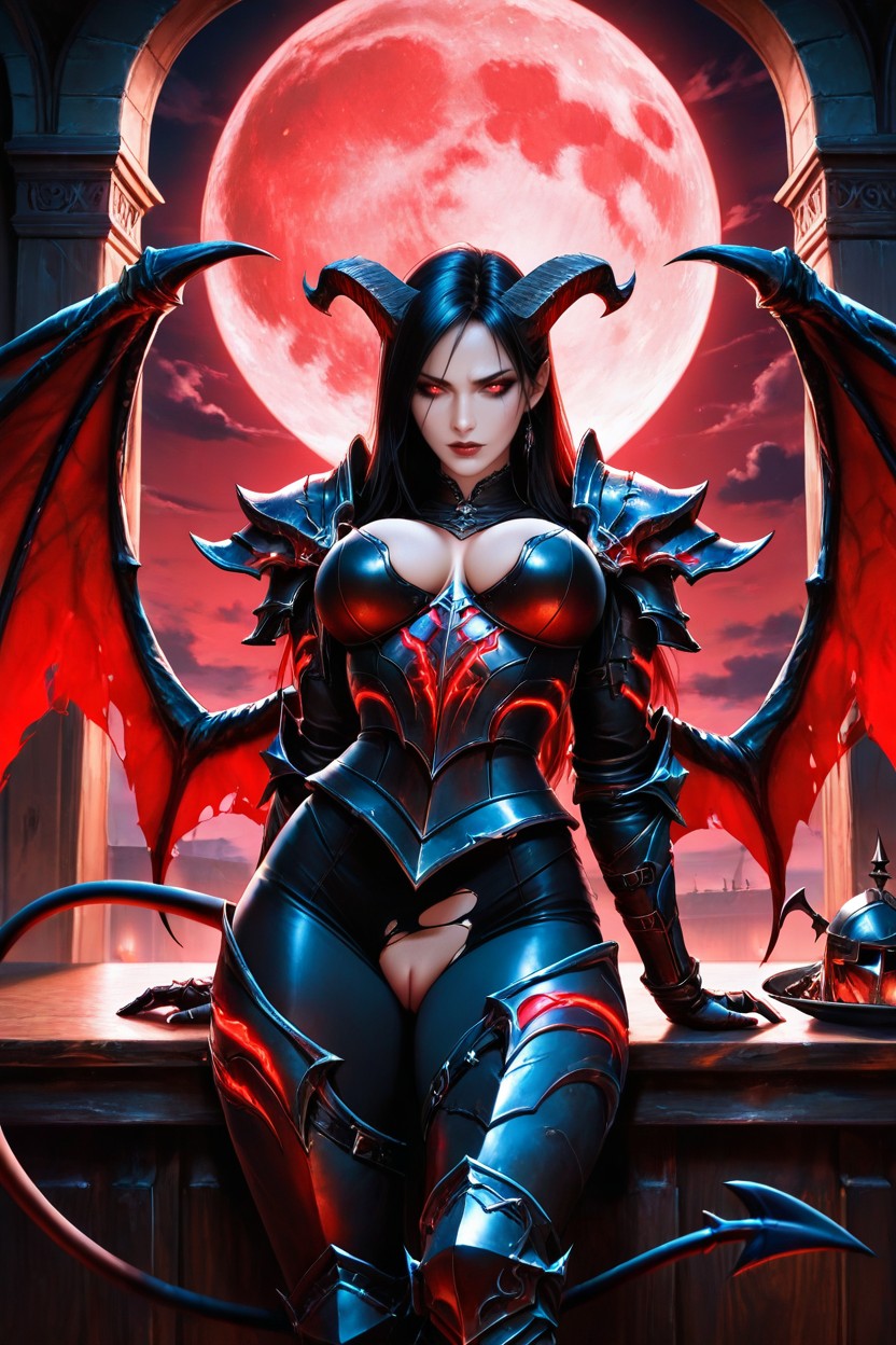 Big Moon, Dark Fantasy Art Style, Clear Sky Porno IA