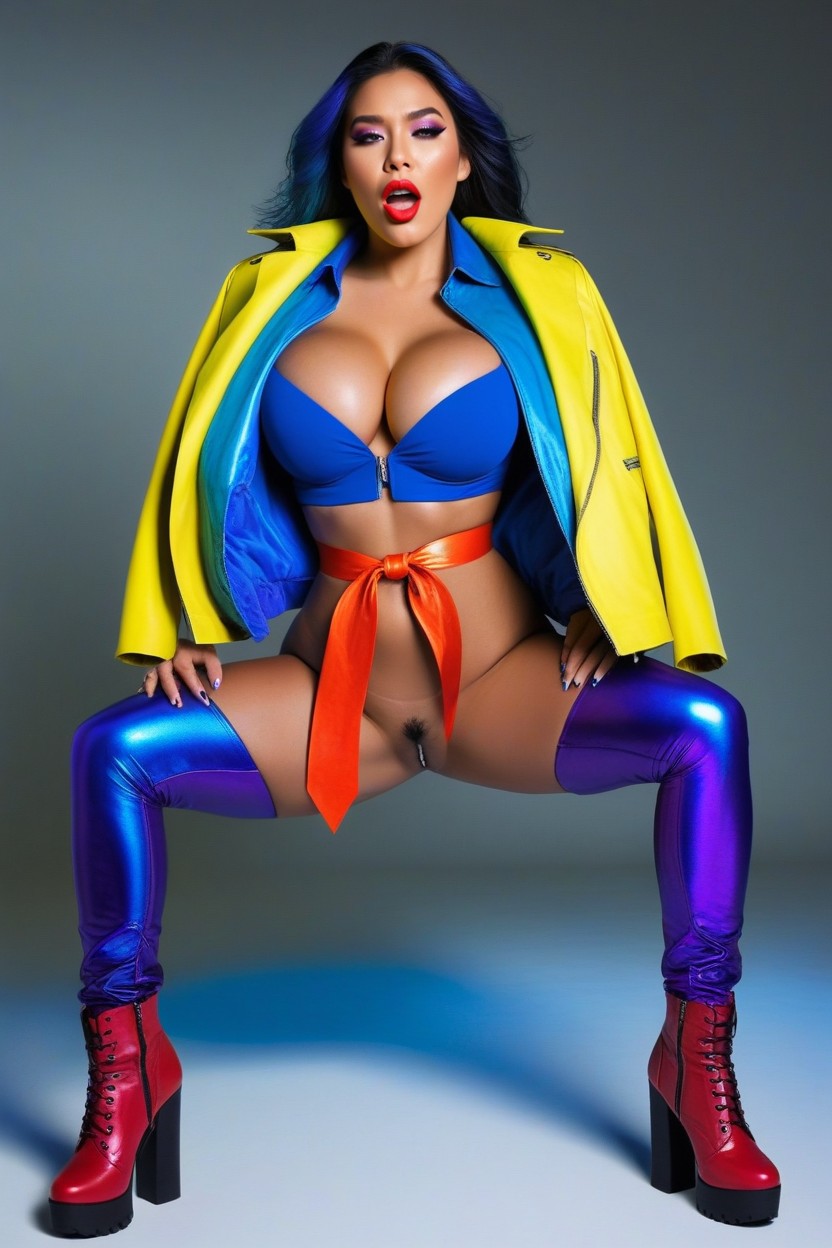 Bright Color-saturated Facial Makeup, Skin Soft But Detailed, Posture Angled Confidently Porno IA
