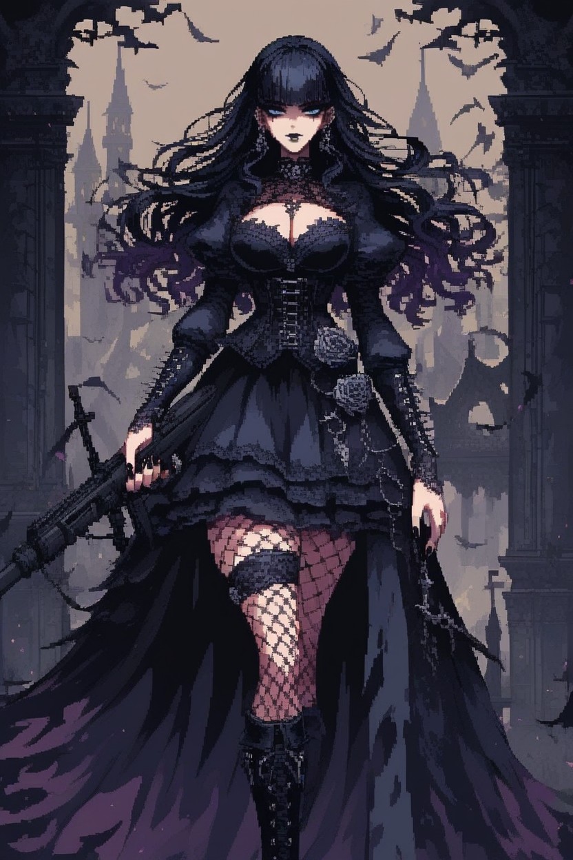 正常, 黑色, Long Goth Dress AI黃漫