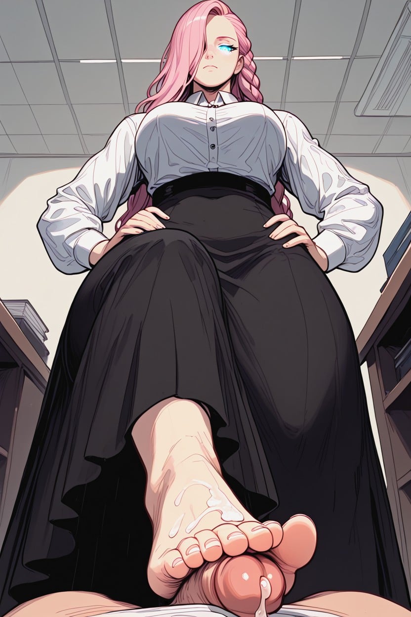 Cum On Foot, Glowing Eyes, Pink Hair Hentai AI Porn