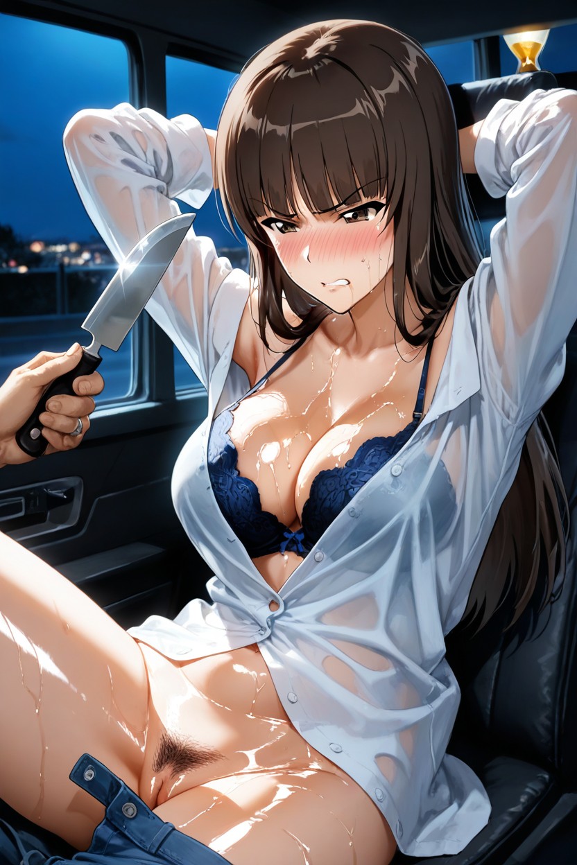 The Robber The Center Of Shihos Bra With A Knife About Halfway Through, Moaniing, Close Up Hentai AI Porn