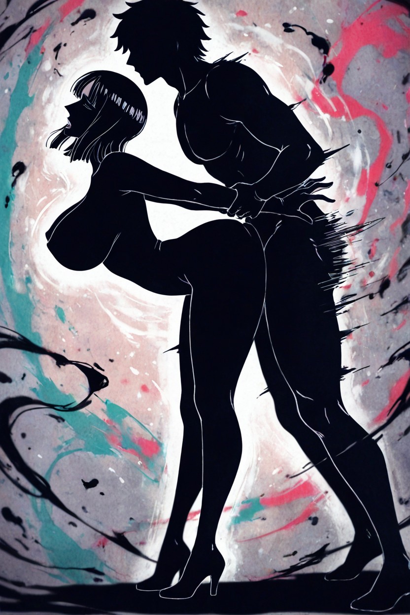 雙臂放在背後, 側視圖, Backlit AI黃漫