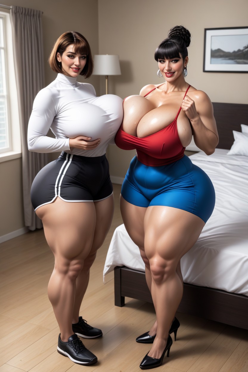 Muslos Expuestos, 2 Personas, Pecho Colosal Porno IA
