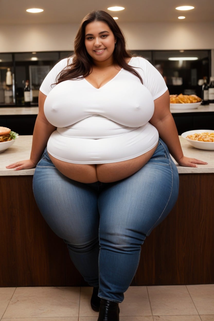 Massive Fat Thighs, Hyper Obese, Her Body Expanding With Fat BBW AI Porn