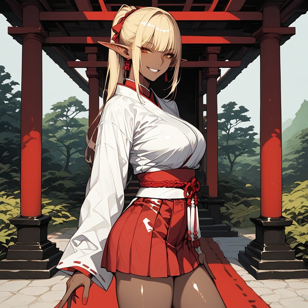 Black Skin, White Obi Belt, Leaning Towards Viewer Hentai AI Porn