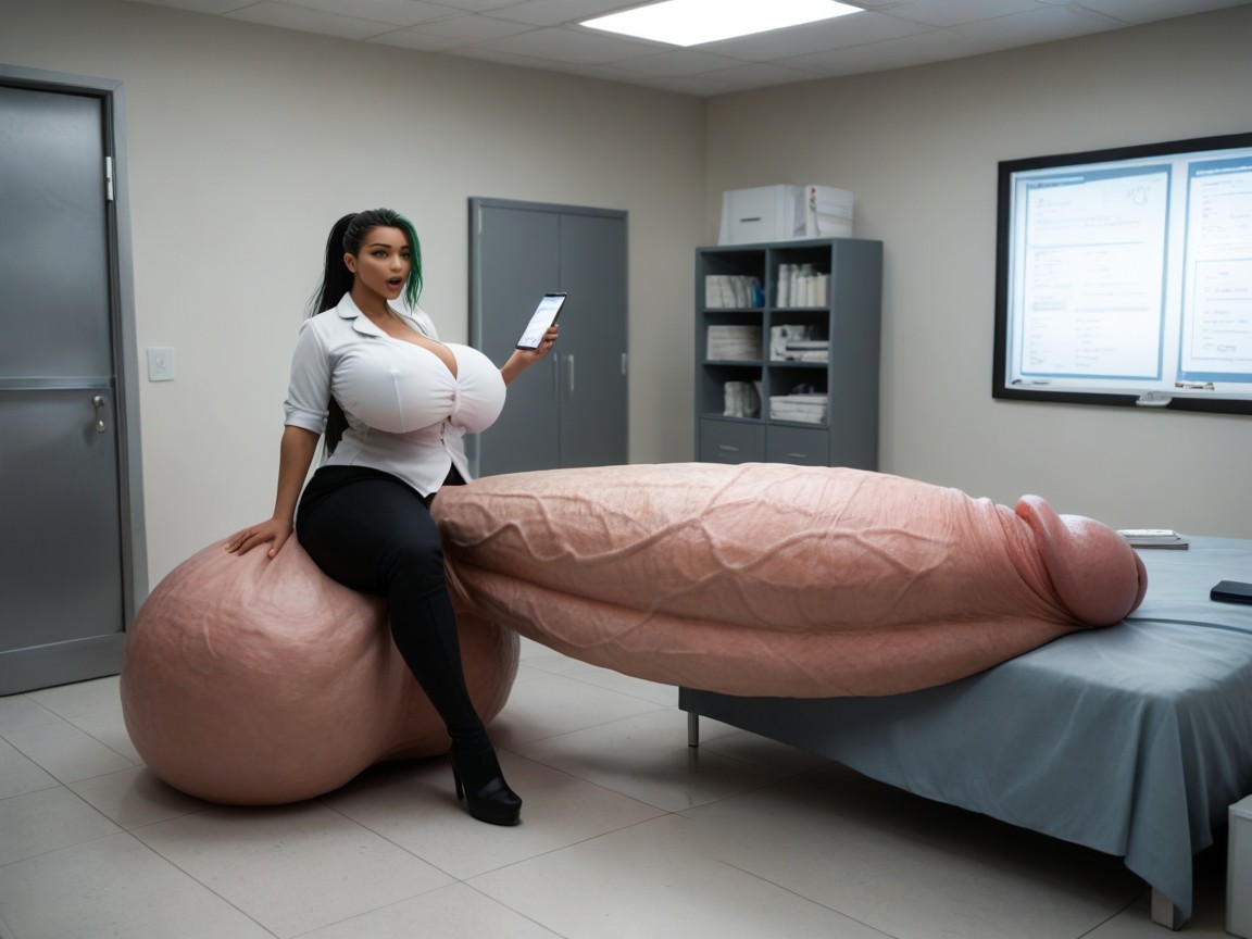 Waist, Absurdly Oversized Hyper Penis, Hyper Gigantic Glans Shemale AI Porn