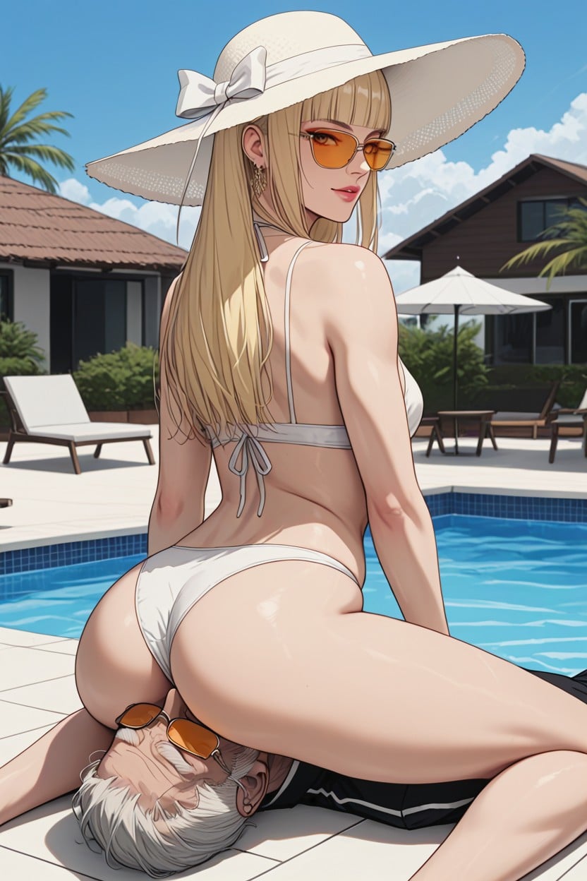 Close Up, White Summer Hat, Sunny Day ヘンタイAIポルノ