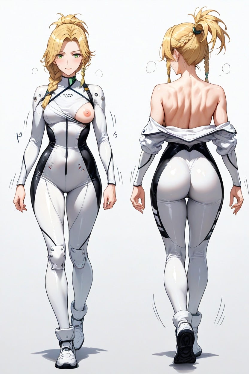 Uncovered Knees, One Chin Lenght Braid, Erected Nipples Hentai IA