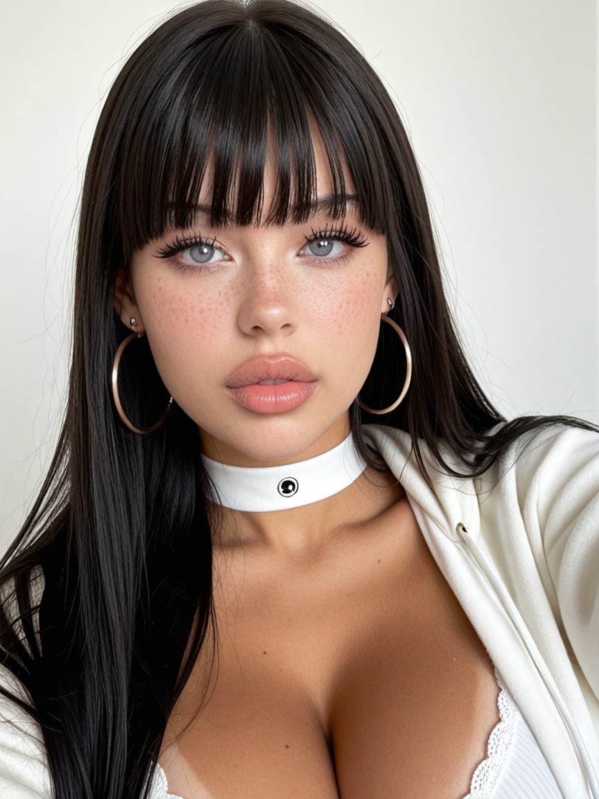 Tan Lines, Blunt Bangs, Sitting On A White Gaming Chair AI Porn