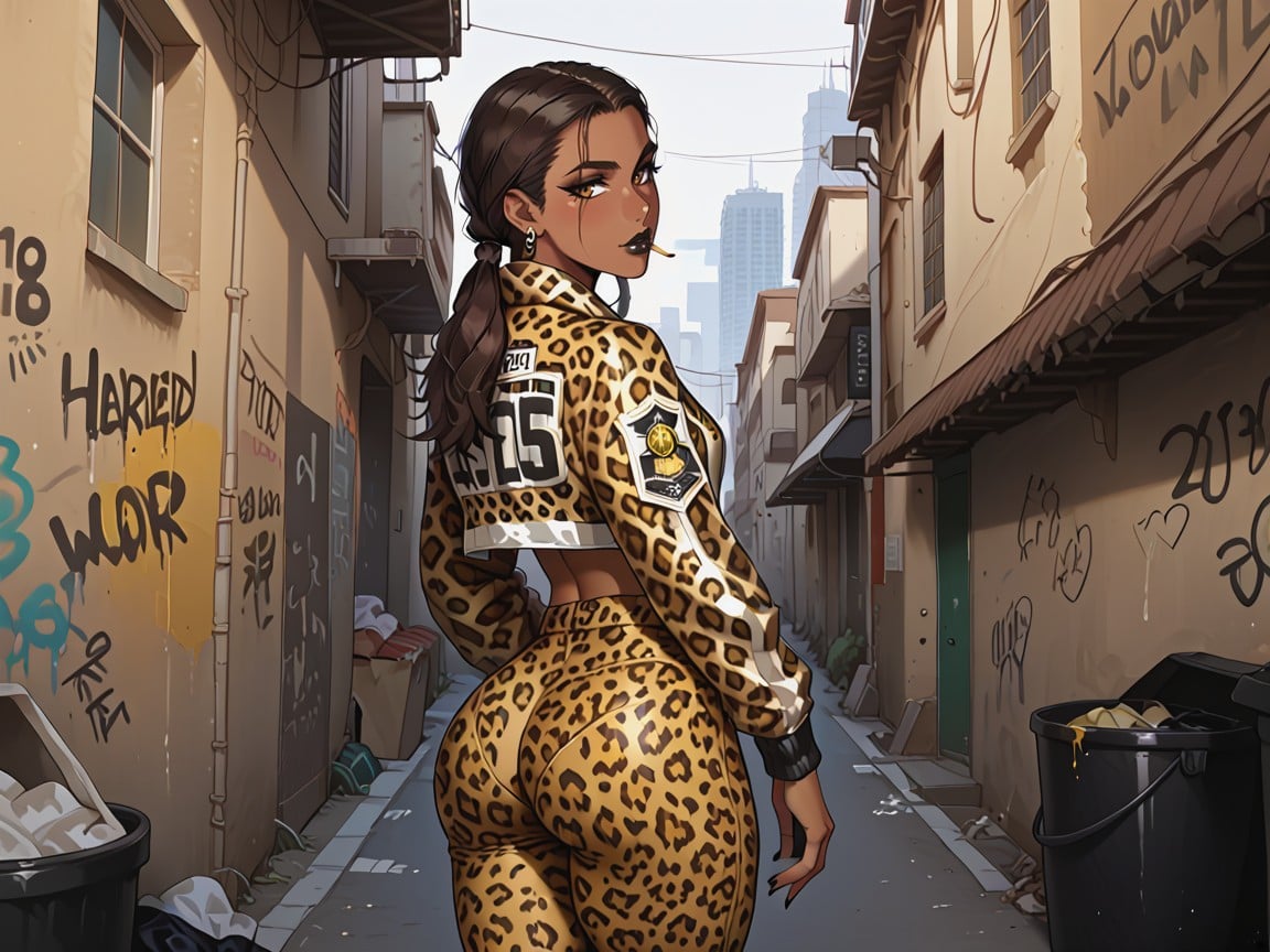 Gapped Thighs, Alleyway Background, 棕发 AI黄漫