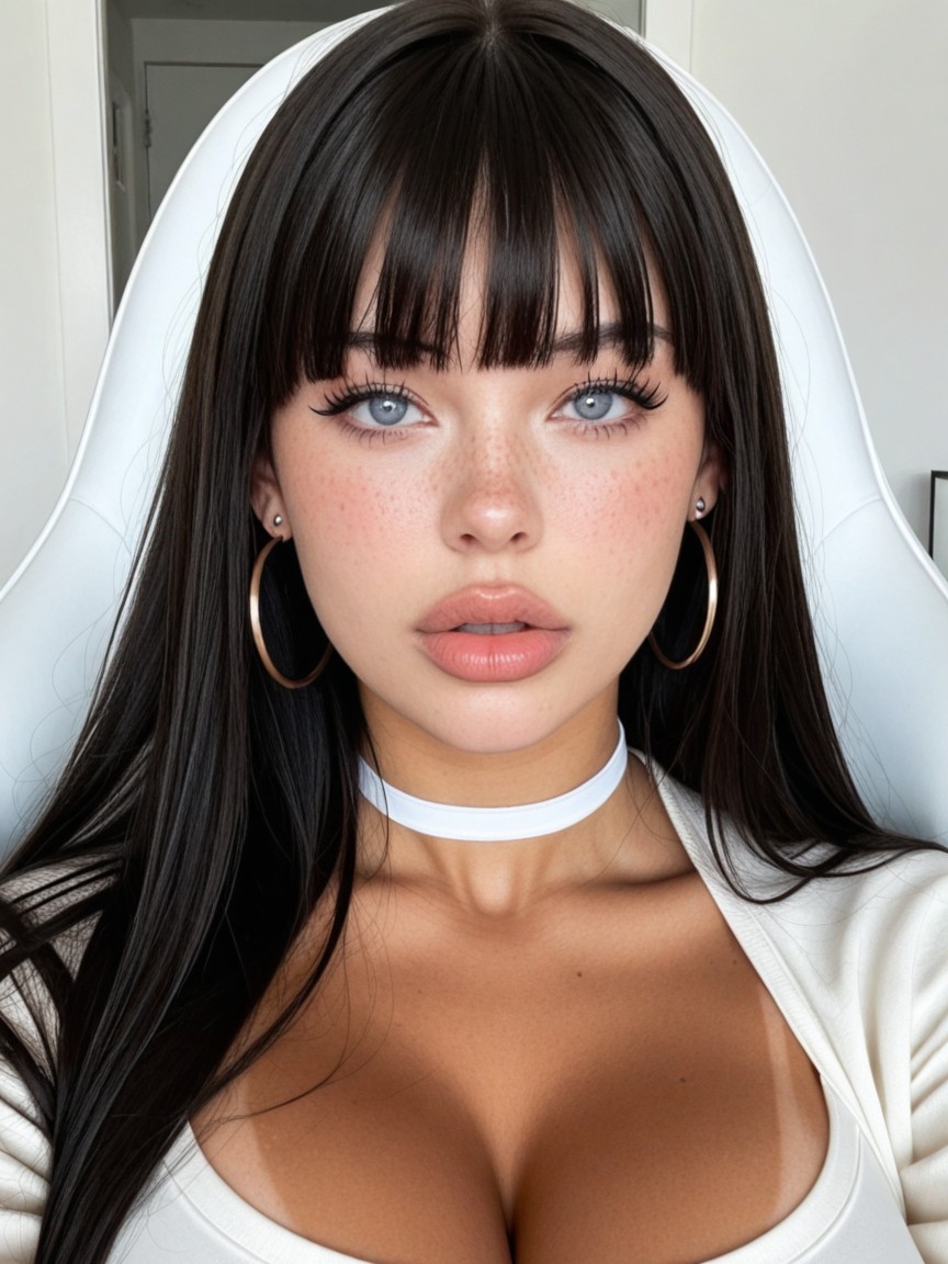 Extremely Thick Long Hair, Dark Black Eye Liner, Ghost White Skin AI Porn