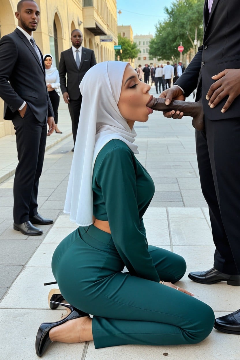 Woman's Ass Showing, Knees Showing On Sidewalk, Eyes Open AI Porn