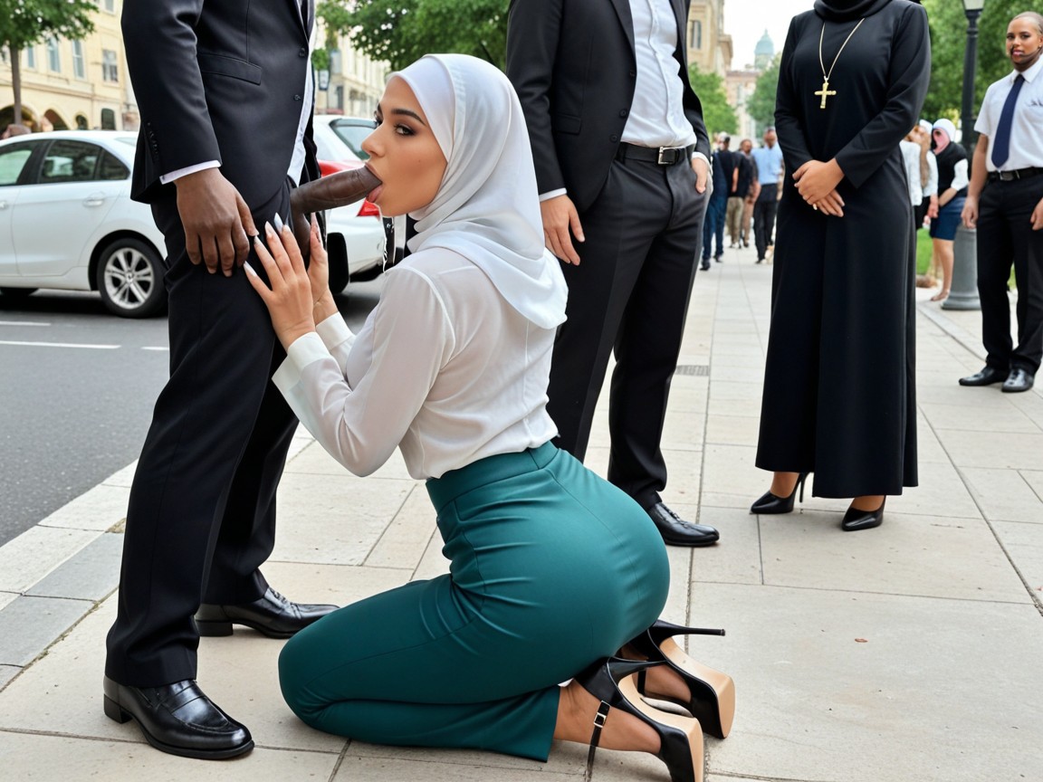 Neck Bulging, Neck Bulge, Kneeling On The Sidewalk AI Porn