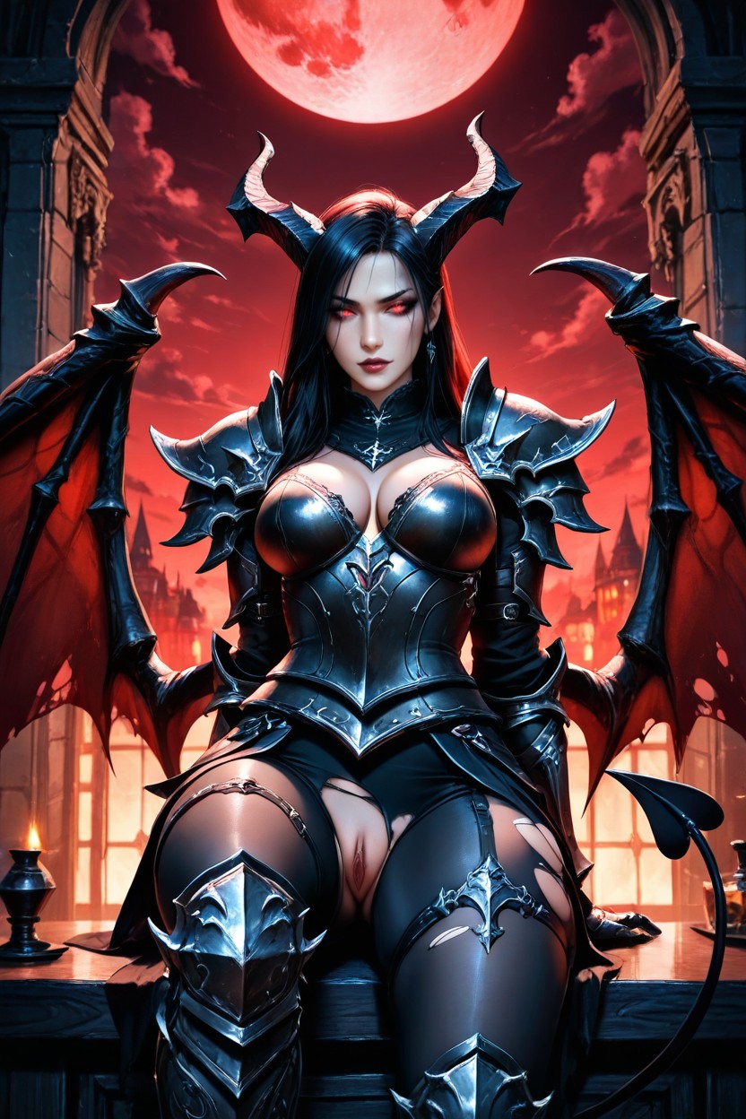 Close Up, Red Sky, Demon Tail AI Porn