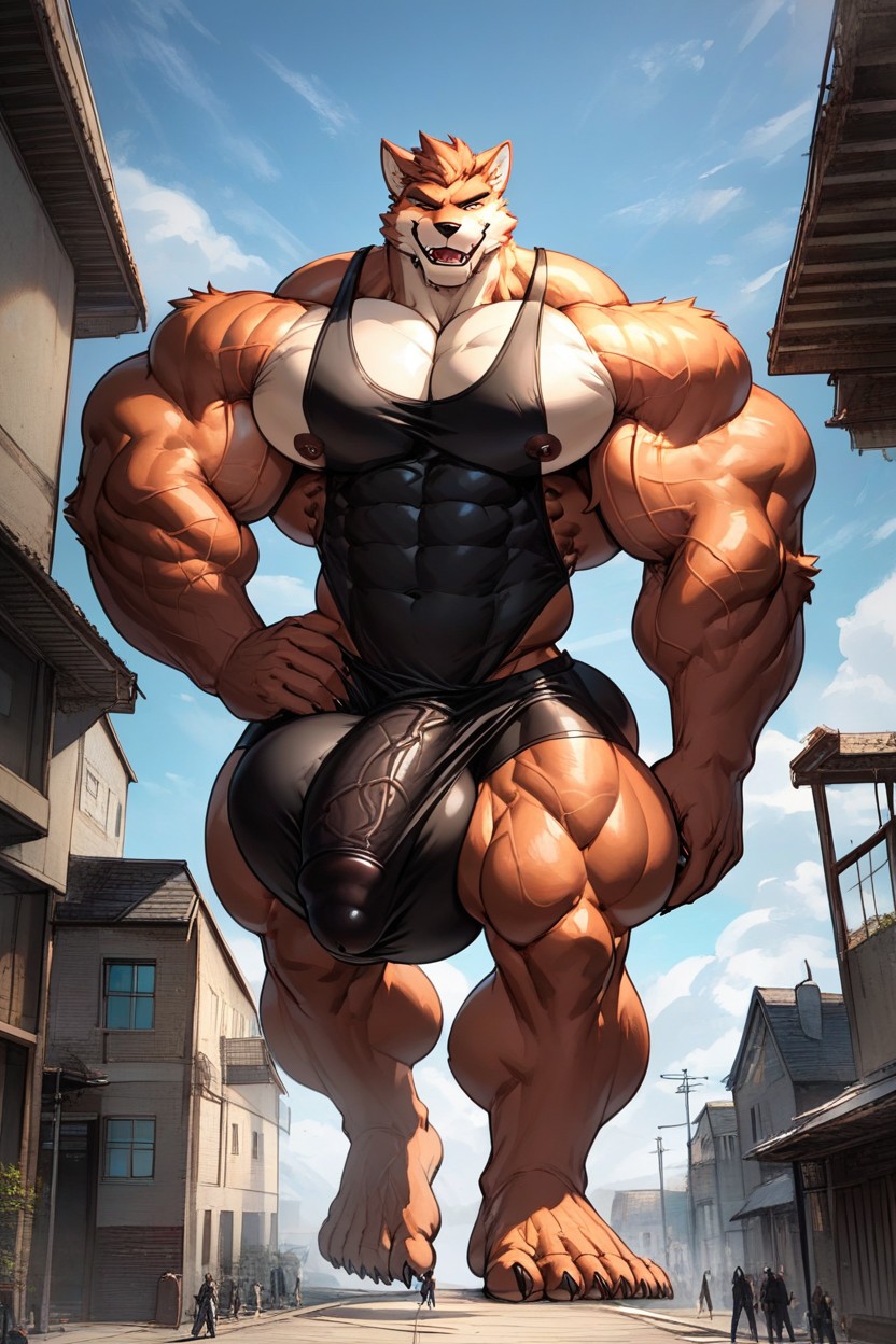 Bigger, Giant Cocks Straining In Singlet, Body Growth Furry AI Porn