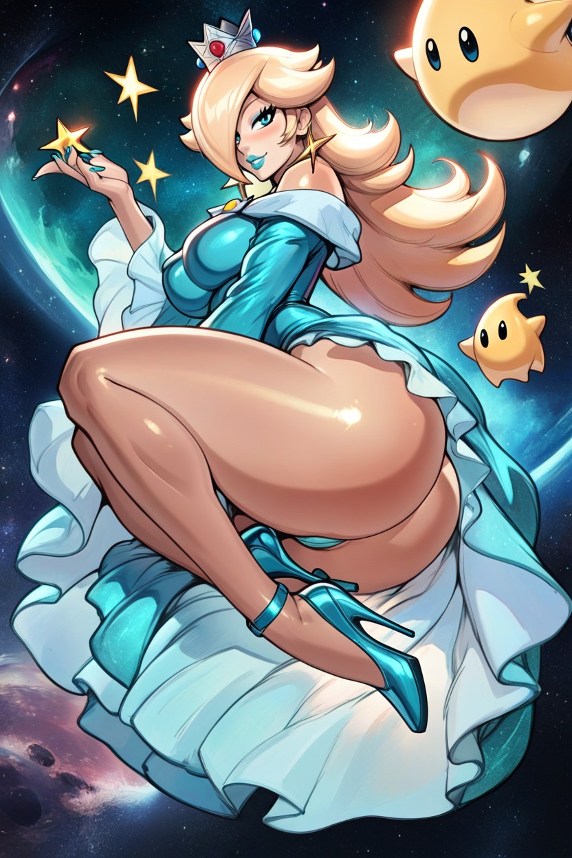 Smiling, Ass Bigger Than Torso, Cyan Lipstick AI Porn