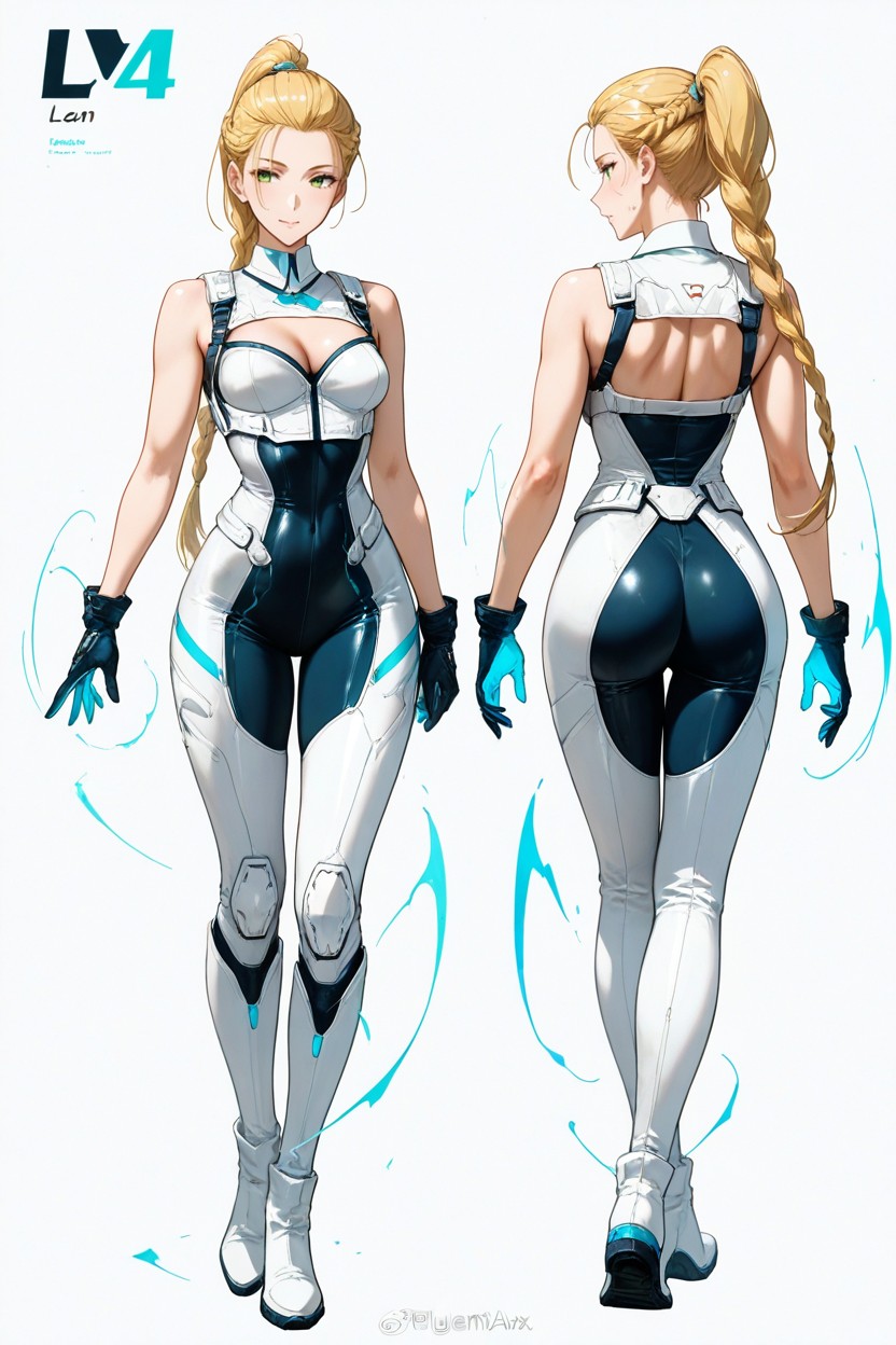 Long Opened Gloves, White Bustier, Tight Ponytail Hentai AI Porn