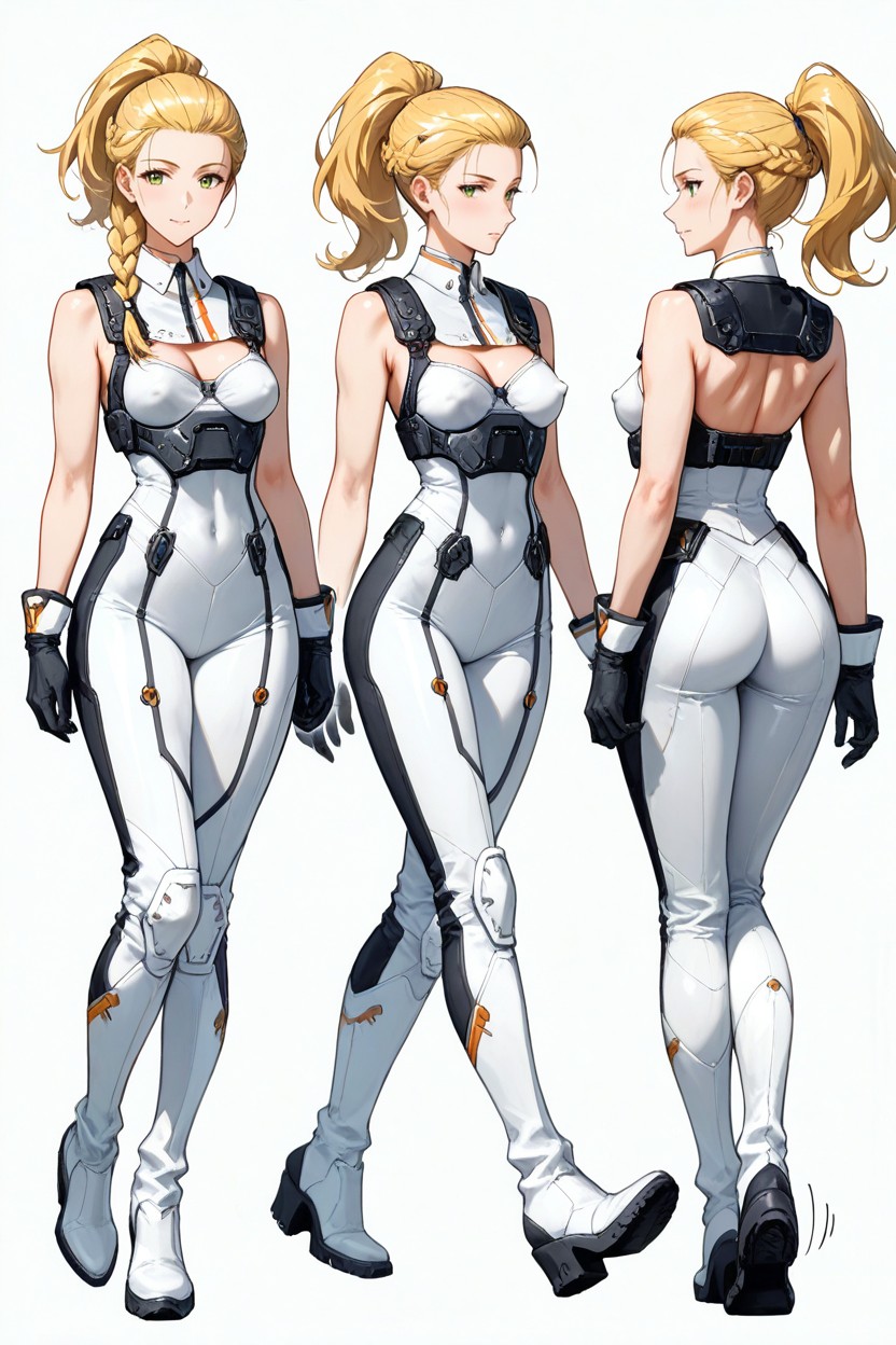 White High Boots, White Bustier, Skinny Hentai AI Porn