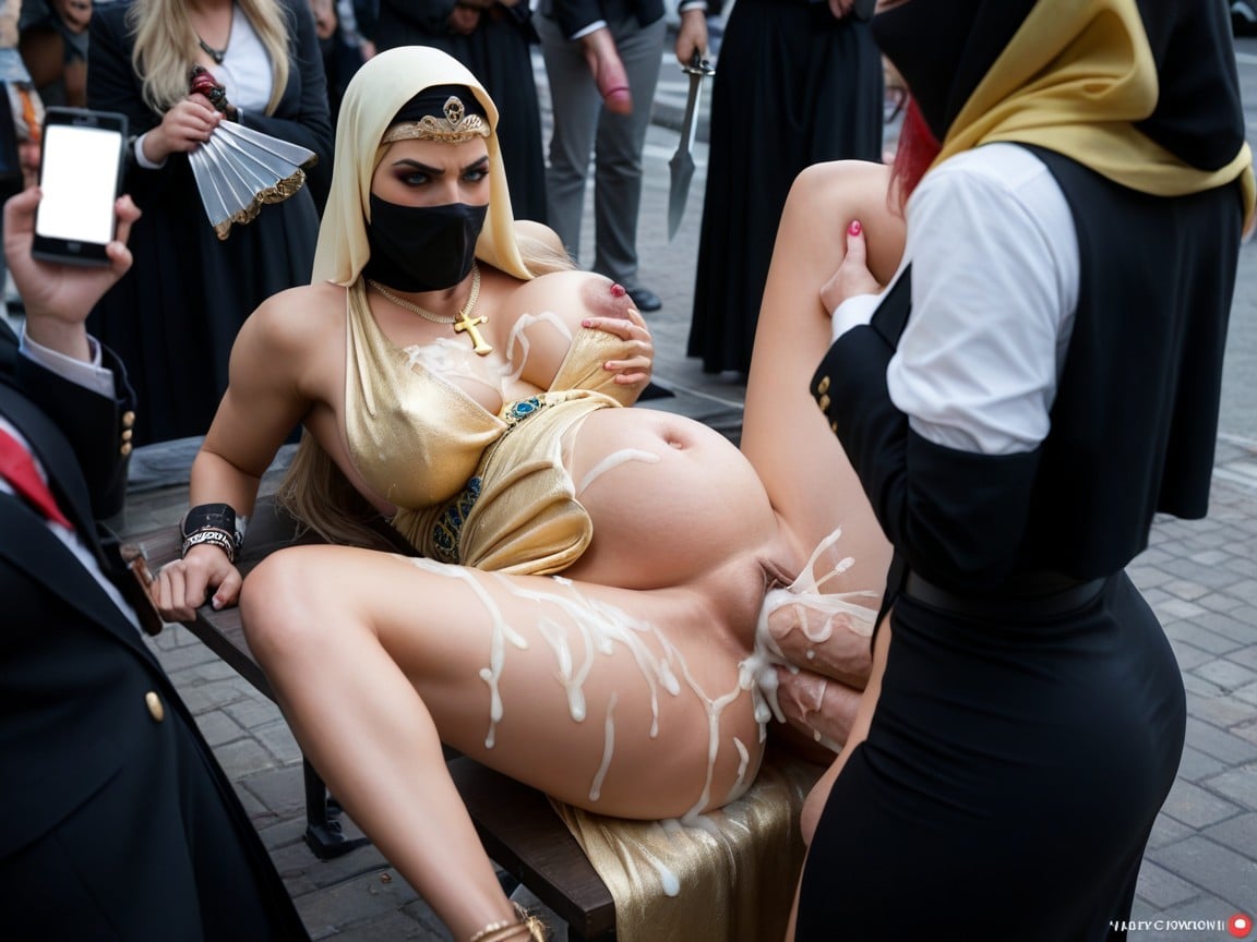 Monster Futanari Penis, Elegant Gold Dress, Only Women AI Porn