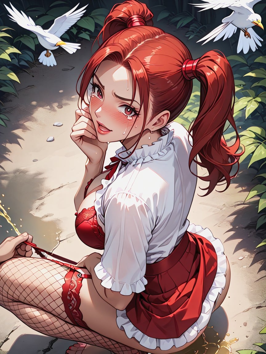 Disgusted, Juicy Lips, Red Fishnet Stockings Hentai AI Porn