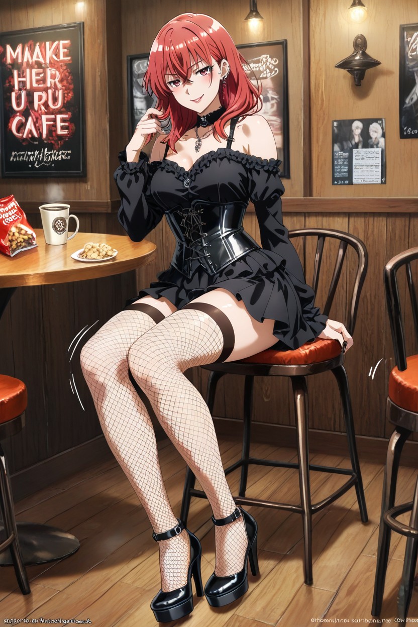 Cafe, Make Her Hair With A Red Color, Anime Features Hentai AI Porn