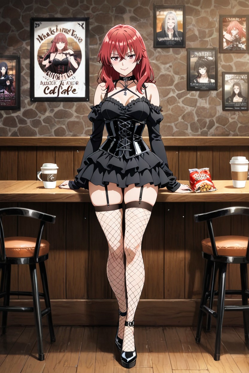 Woman, Intense Red Hair, Goth Costume Hentai AI Porn