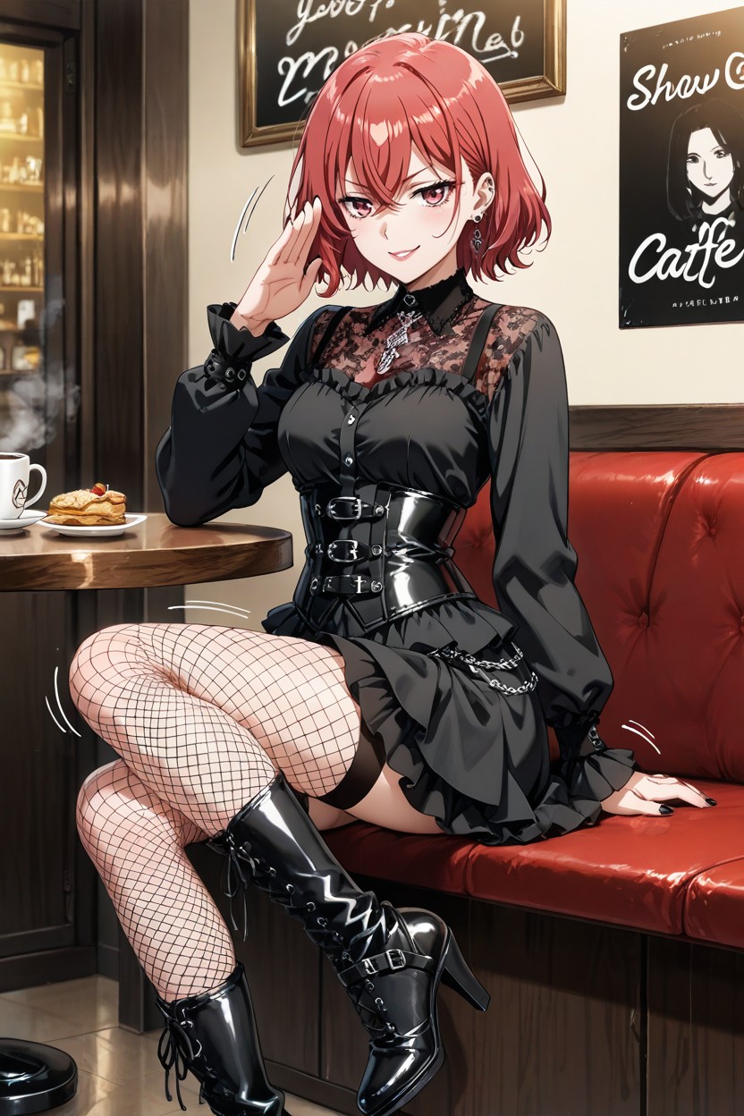 Gothic Clothing Without A Corset, 25+, Red Hair Hentai AI Porn