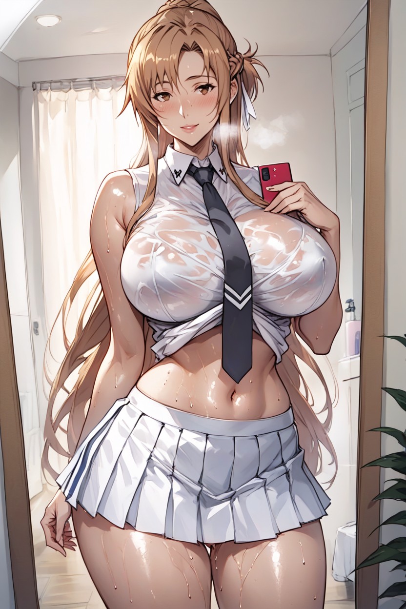 Pleated Skirt, Busty, Sweaty Hentai AI Porn