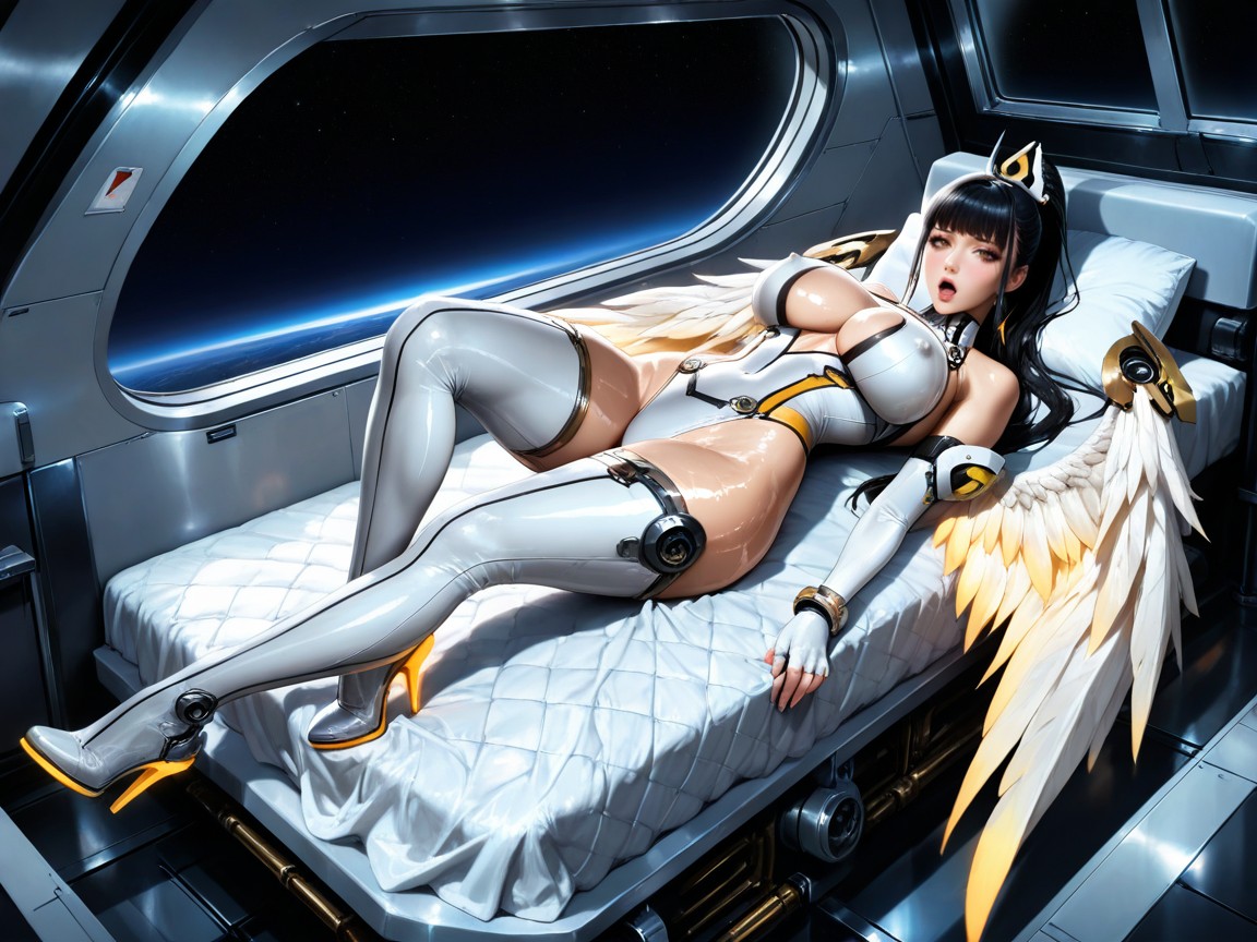 Skinny, Long Ponytail, Fingerless Elbow Gloves With Metallic Ornaments Hentai AI Porn