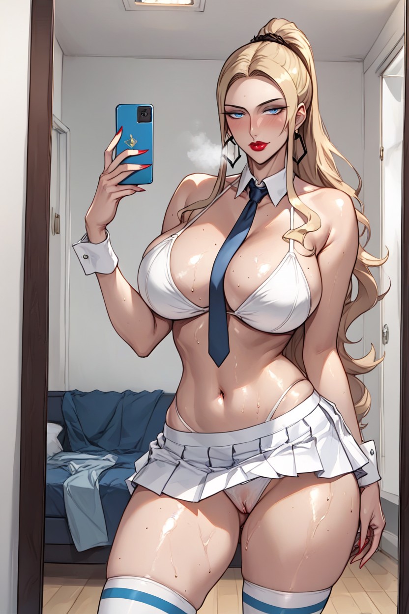 Alone, Navy Tennis Skirt, Looking At Viewer Hentai AI Porn