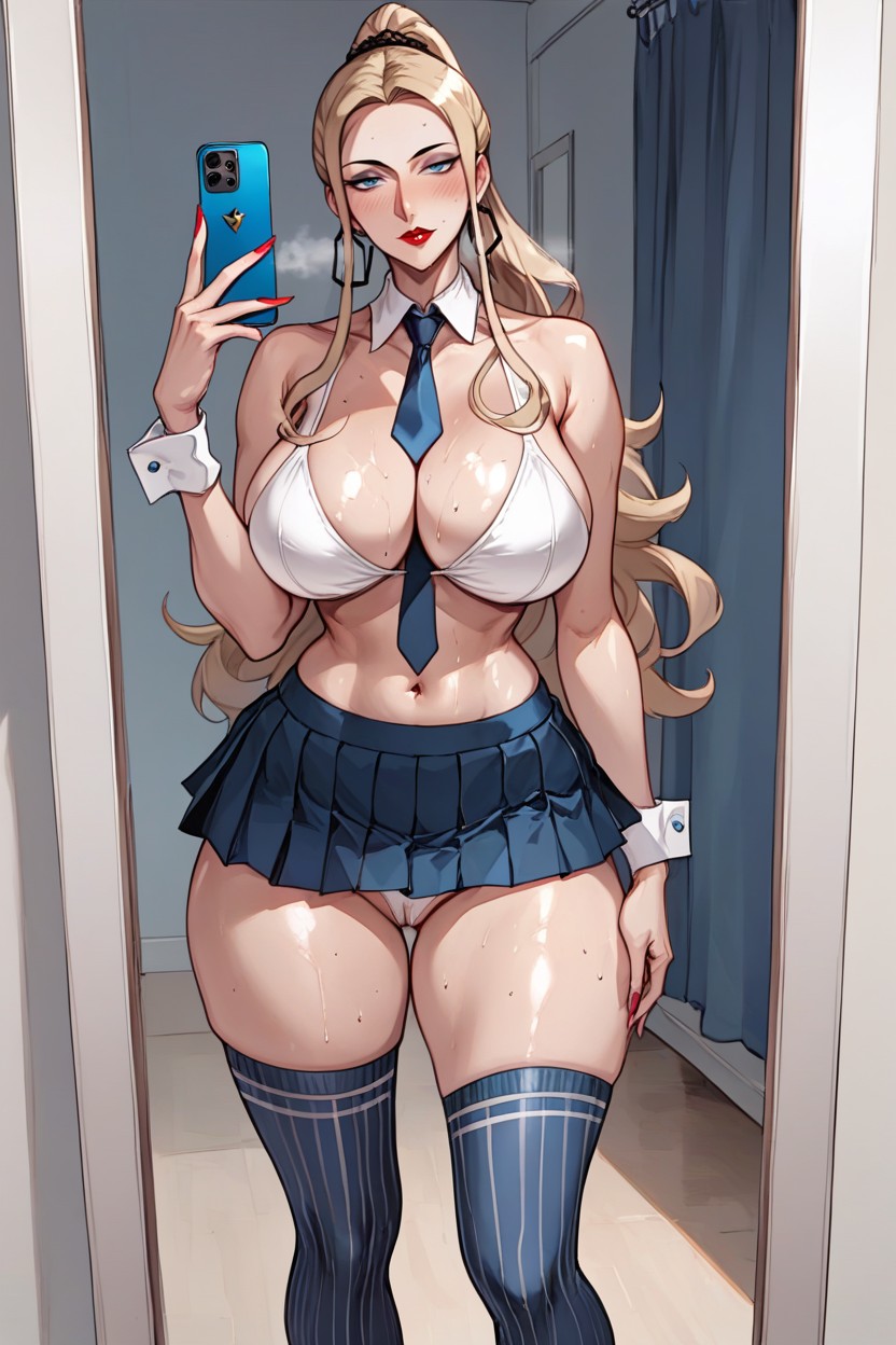 Bikini Bottom Only, Navel Exposing, Blonde Hair Hentai AI Porn