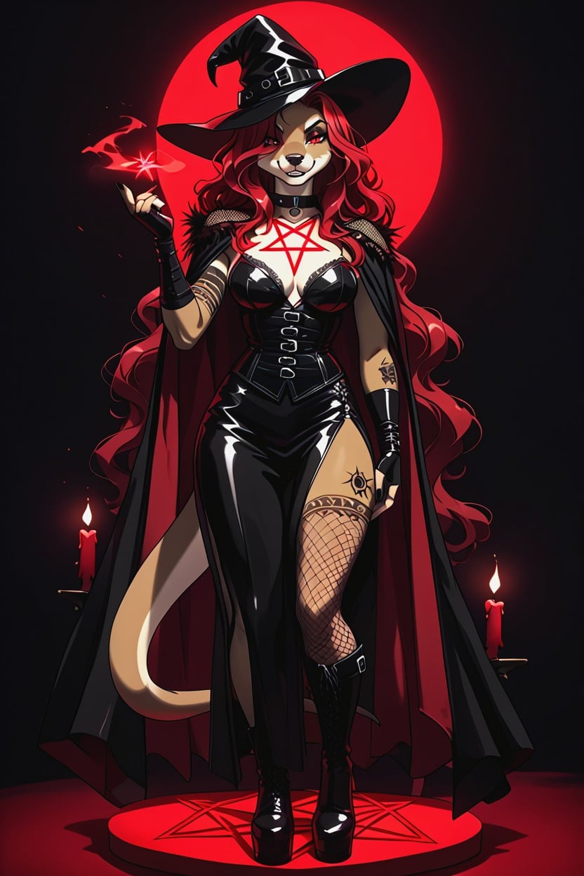 One Side Slit Skirt, Fingerless Gloves, Looking At Viewer Furry AI Porn