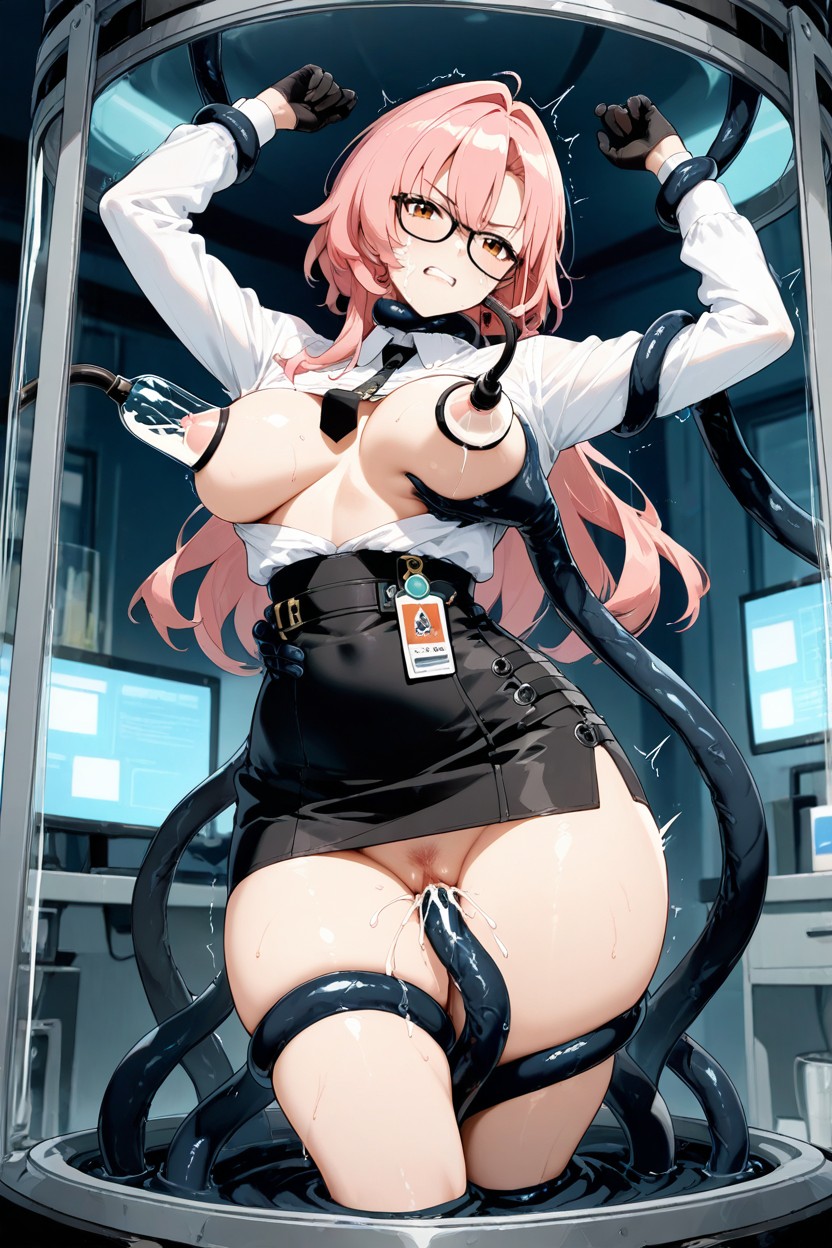 Pink Hair, Tentacles Around Body, Disgusted Hentai AI Porn