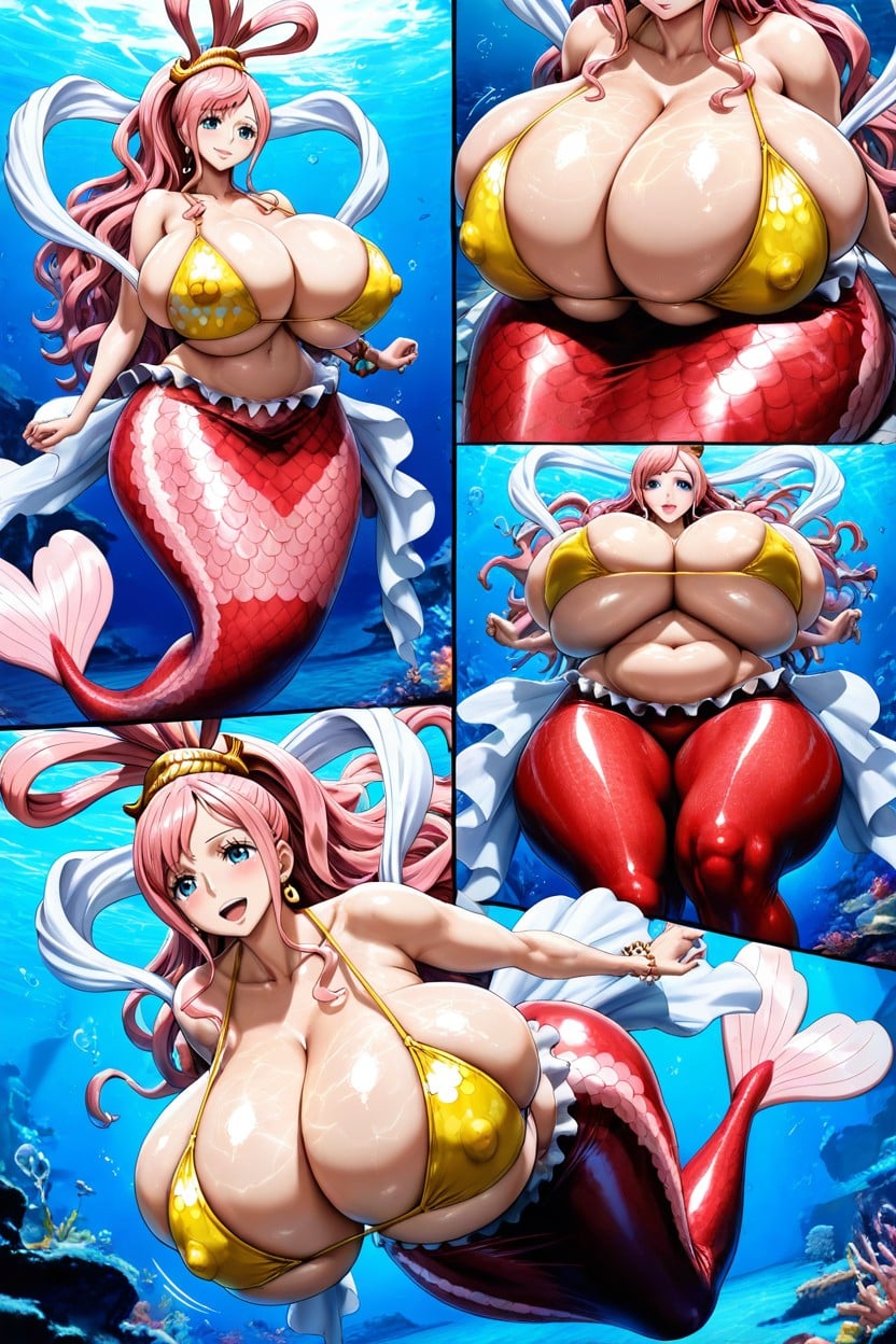 Voluptuous, Massive Dumptruck Ass, Red Mermaid Tail AI Porn
