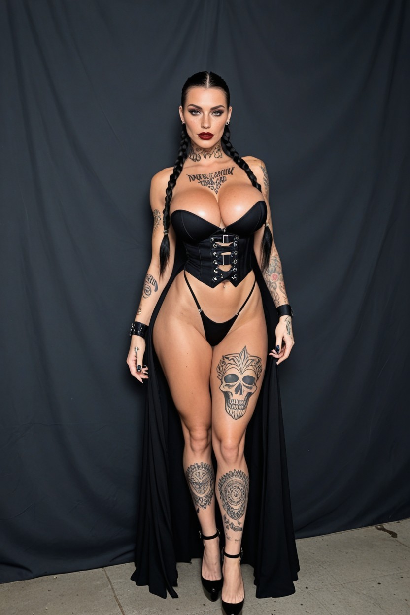 She Looks The Viewer Intensively, Chest Tattoo, High Waist Thong AI Porn