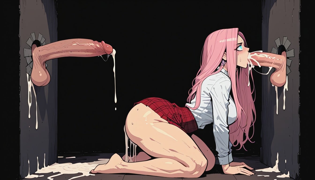 Precum, Extremely Long Hair Length, Pink Hair Hentai AI Porn