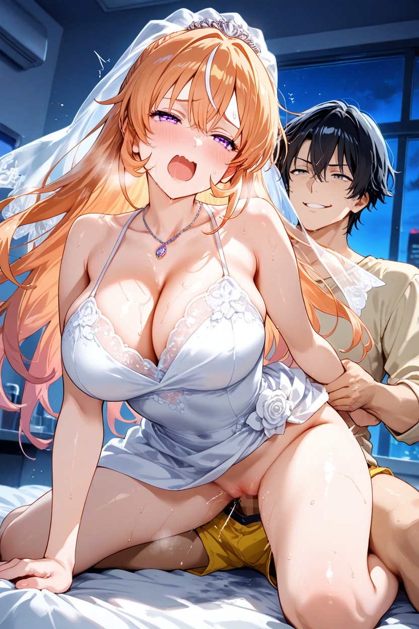 Orange Hair, Sex In Arms, Erina Nakiri Sitting On Saiba Asahi Lab Hentai AI Porn