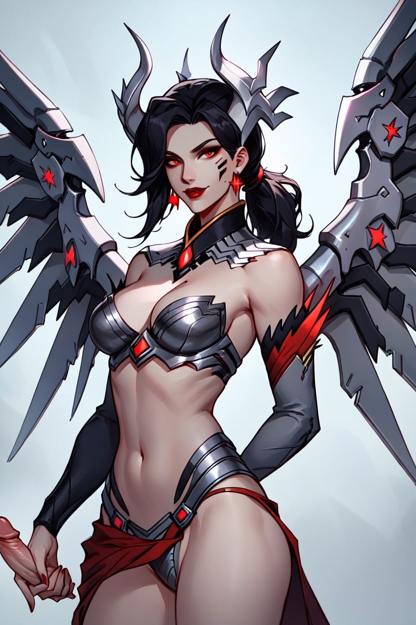 Red Eyes, Amazing Quality, Mercy Kneel Doing Handjob Hentai AI Porn