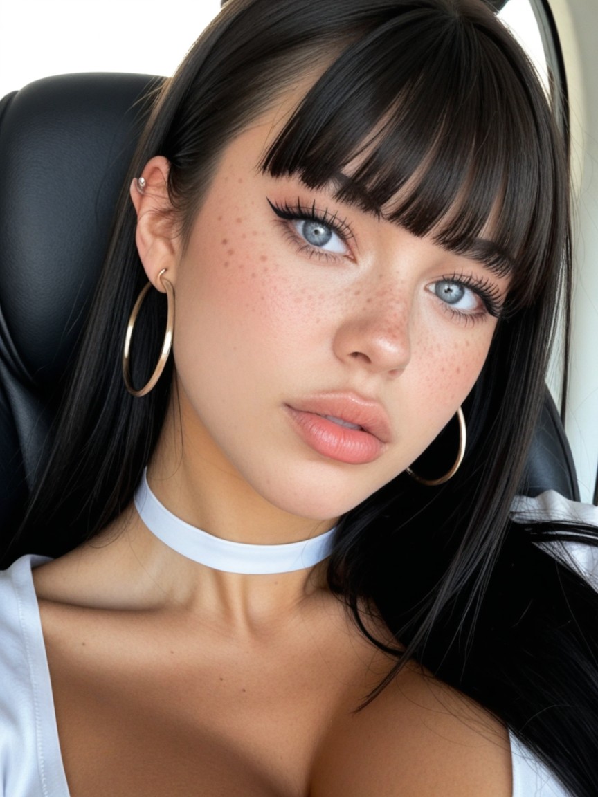 Bellybutton Piercing, High Resolution Image Mirror Selfie Close Up Of Face, Massive Round Ass AI Porn