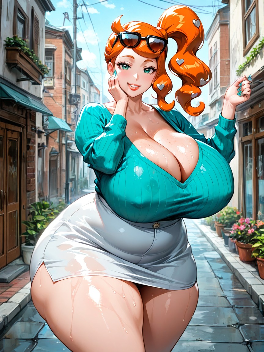 Nip Slip, Orange Hair, Green Eyes AI Porn