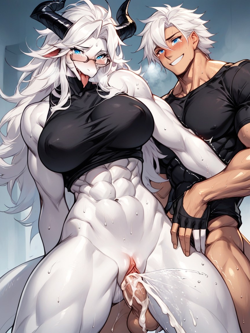 Flinching, Abs Visible, White Dragon Woman Furry AI Porn