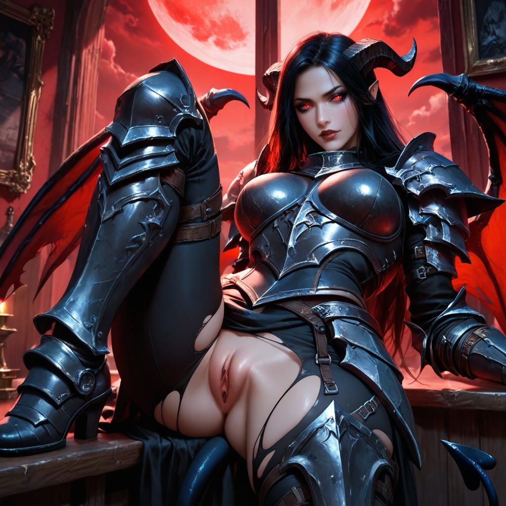 Red Moonlight, Dark Fantasy Art Style, Night AI Porn
