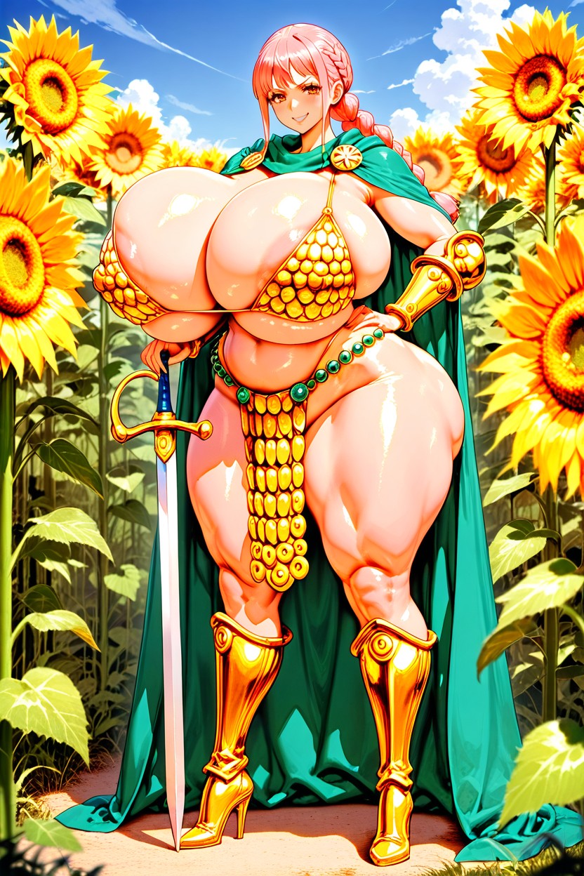Wide Heavy Breasts, Soft Squishy Breasts, Turquoise Cape AI Porn