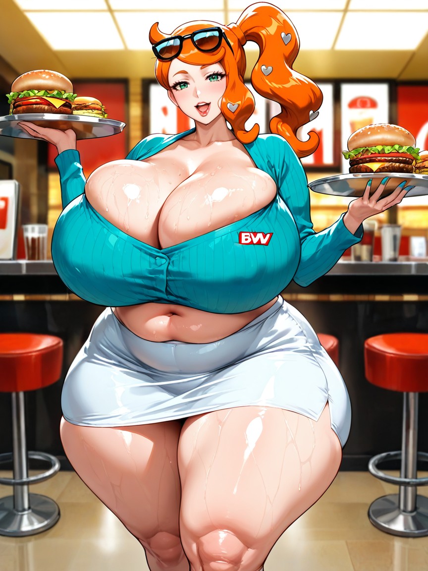 Soft Lighting, Navel Exposed, White Skimpy Pencil Skirt AI Porn