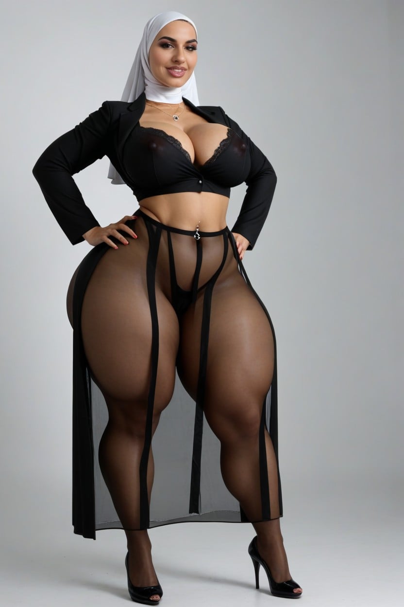 Bubble Butt, Form Fitting Clothes, Wearing Sheer Black Office Outfit AI Porn