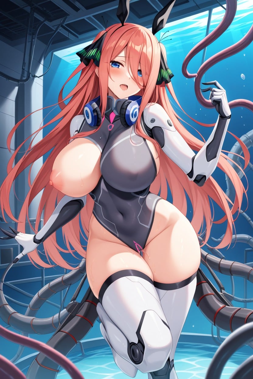 Big Rounded Ass, Cybernetic Tentacles Penetrating Pussy, Cyborg Mecha Woman Floating In Fetal Position Hentai AI Porn