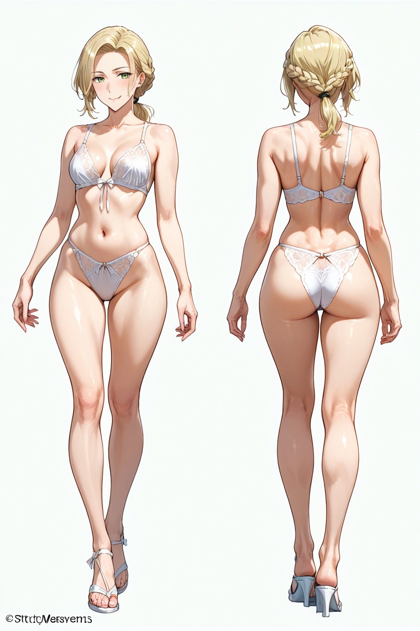 White String Lingerie, Hyper Long Legs, Five Masterfully Differents Actions Poses Hentai AI Porn