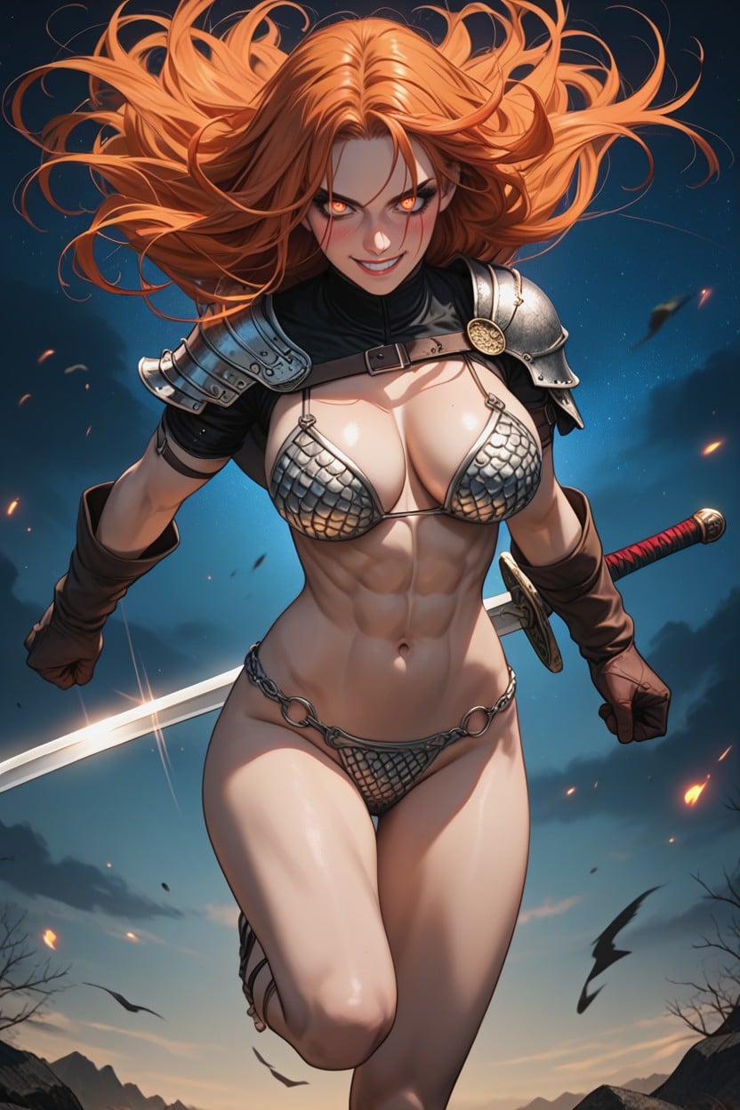 Metal Scaled Bikini Armor, Front View, Embarrassed Hentai AI Porn