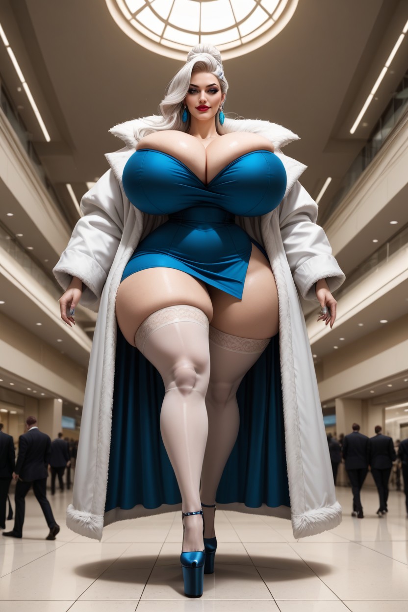 White Hair, Cuerpo Completo, Disproportionally Porno IA