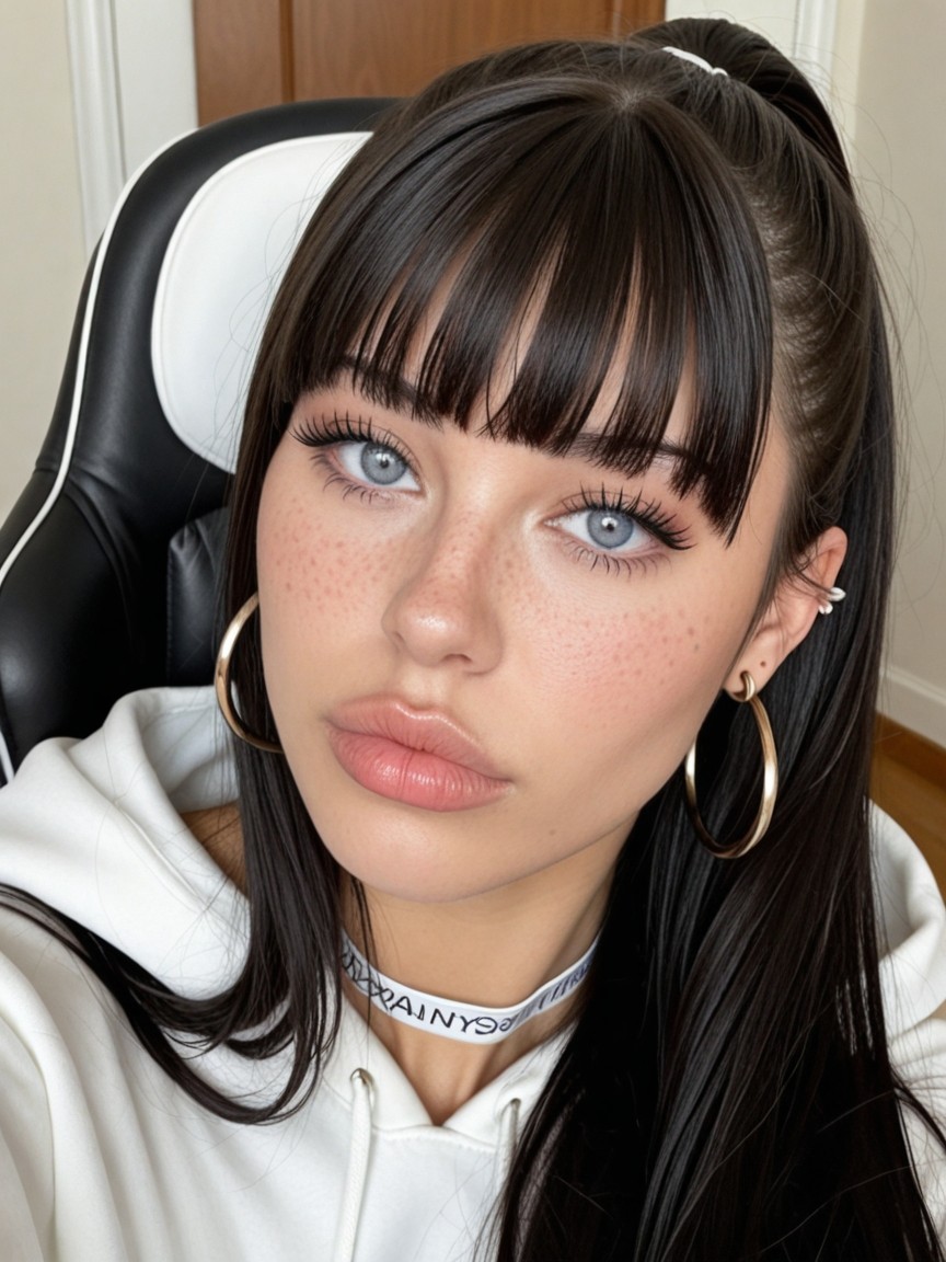 Albino Skin, Black Hair, Selfie Porno IA
